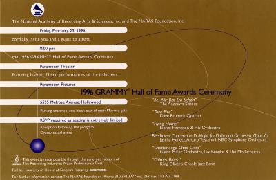 Lifetime Achievement Award, 38th Grammy Awards, National Academy of Recording Arts and Sciences, Inc.