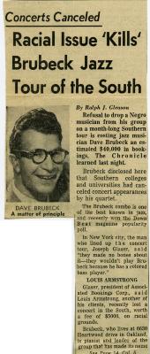 Ralph J. Gleason, "Concerts canceled: Racial issue kills Brubeck jazz tour of the South," San Francisco Chronicle (California)