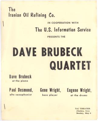 "Iranian Oil Refining Co. presents Dave Brubeck Quartet" (Abadan, Iran)