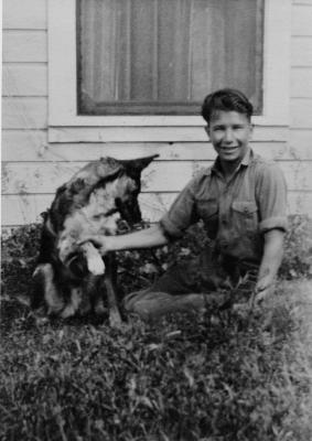 Dave Brubeck with dog, Fritz (Ione, California)