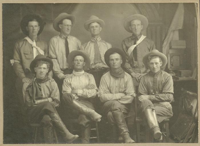 Pete Brubeck with seven other cowboys (Livermore, California)