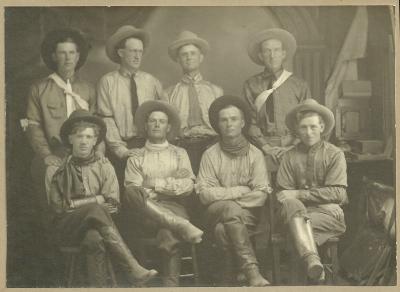 Pete Brubeck with seven other cowboys (Livermore, California)