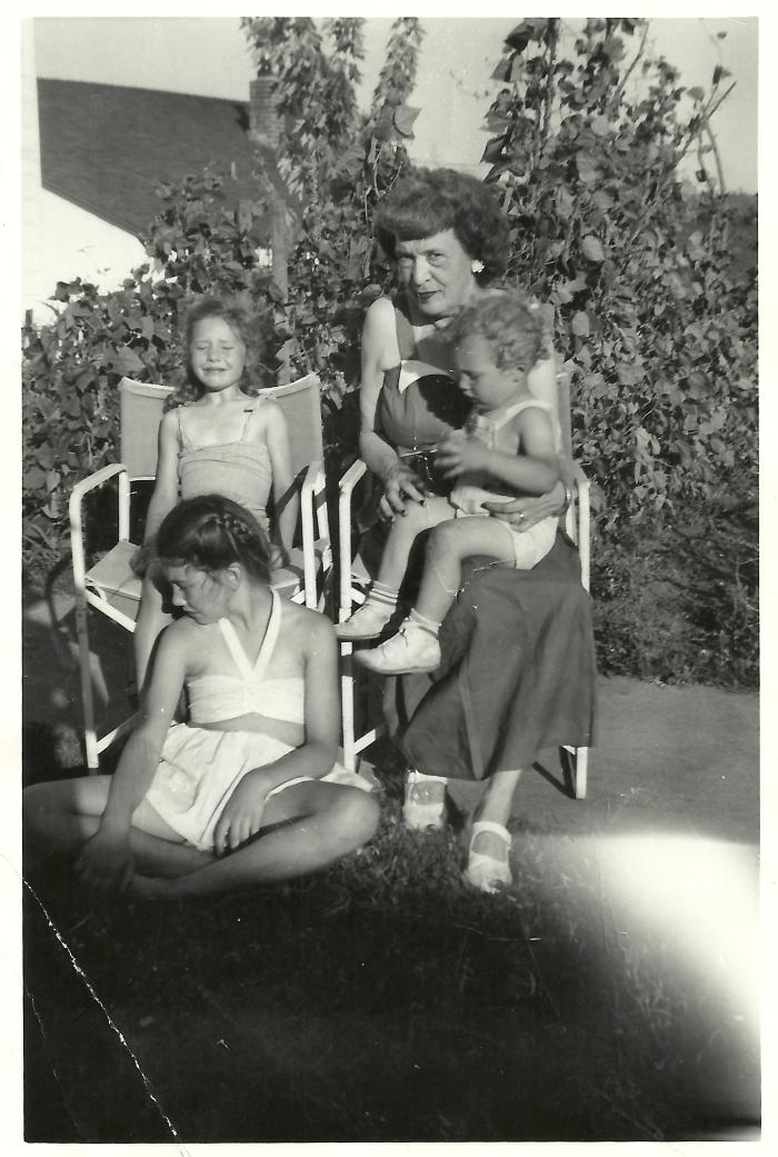 Elizabeth Ivey Brubeck on patio (Ione, California?)