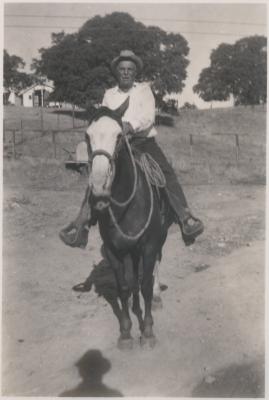 Pete Brubeck on horse (Ione, California)