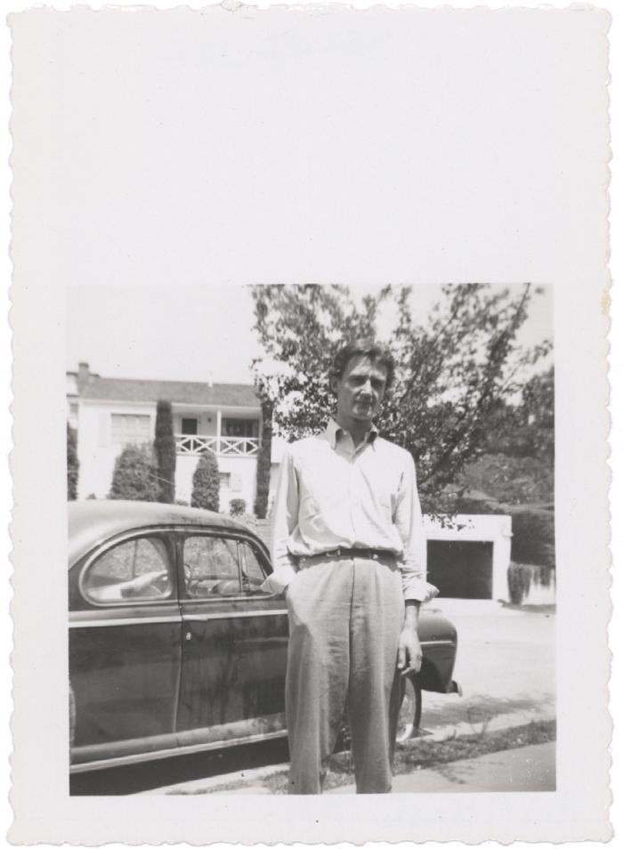 Harold Meeske in front of car