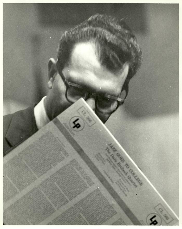 Dave Brubeck with album "Jazz Goes to College" (Gainesville, Florida [?])