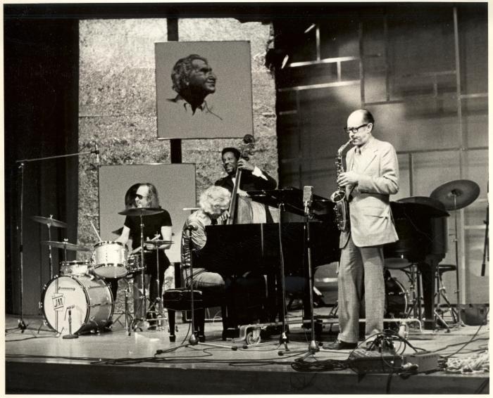 Dave Brubeck, Paul Desmond, Joe Morello, Eugene Wright in performance on Twenty-Fifth Reunion Tour #2 (Groves High School, Birmingham, Michigan)