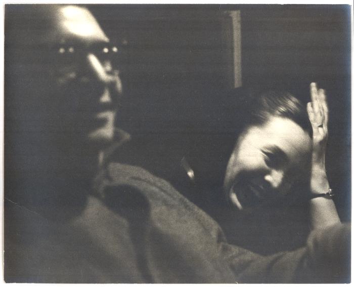 Dave Brubeck, Iola Brubeck enjoying a laugh on a train (Poland)