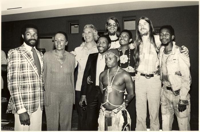 Dave Brubeck, Chris Brubeck, Dan Brubeck, Beki Mseleku, Gabriel Thobejane, Philip Tabane, Peter Davidson, unidentified man and woman (Johannesburg, South Africa)