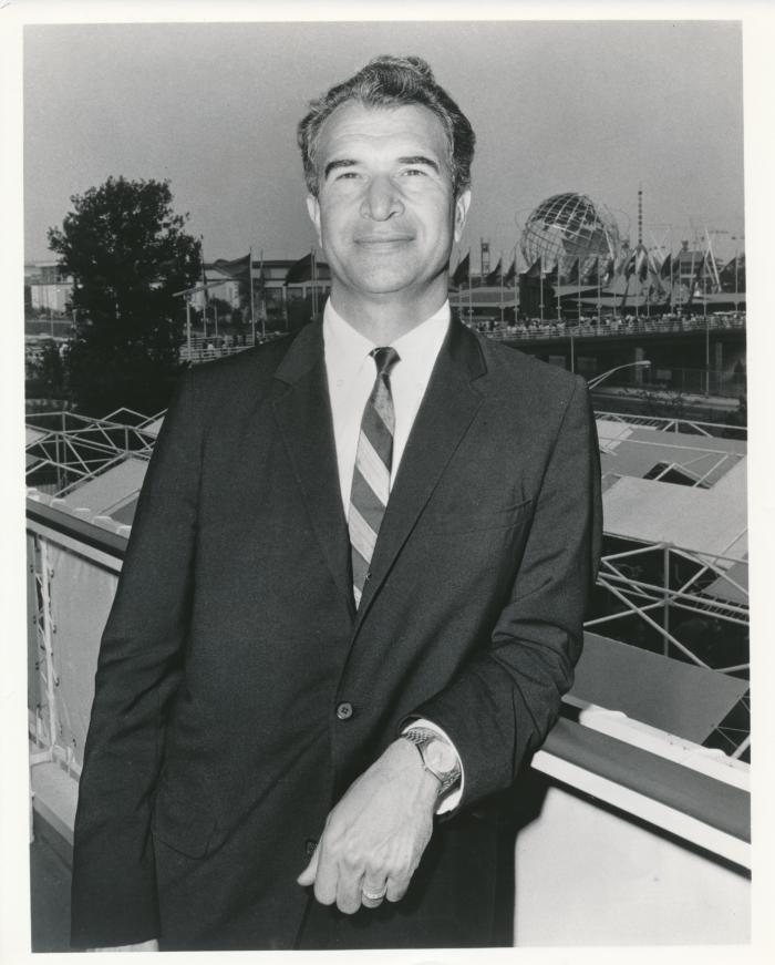 Dave Brubeck against the backdrop of the New York World's Fair (New York City, New York)