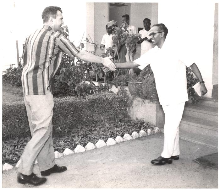 Dave Brubeck greeted by Narayana Menon, Director of All India Radio (India)