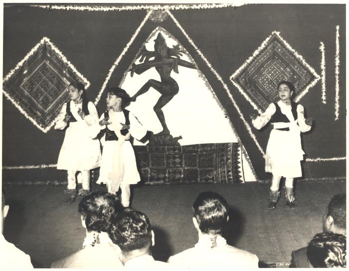 Classic Dave Brubeck Quartet and dignitaries watch students of the Sanrashtre Sangit Natak Academy in performance (Rajkot, India)