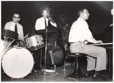 Dave Brubeck, Joe Morello, Eugene Wright in performance #1 (Madras, India)