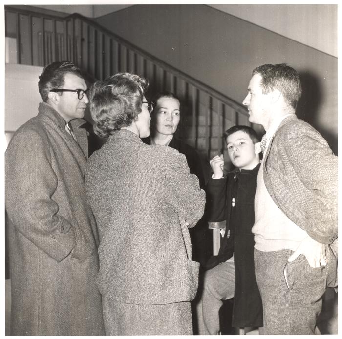 Dave Brubeck, unidentified man and woman in foreground, Darius B, Iola Brubeck in background -- Turkey, March (8x10)