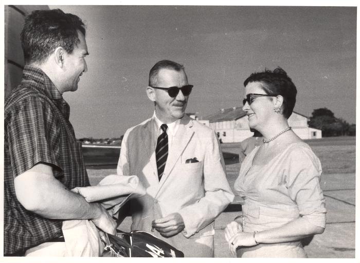 Dave Brubeck shaking hands with Rachel Wiggin, her husband greets other members of the group (India)