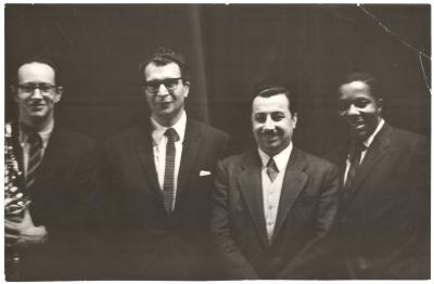 Dave Brubeck, Paul Desmond, Eugene Wright and unidentified man (Saray Movie House, Istanbul, Turkey)