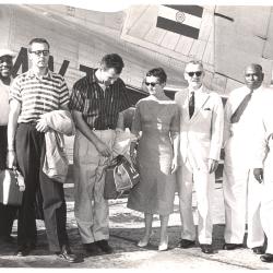 Classic Dave Brubeck Quartet with Rachel and John Wiggin standing in front of Air India plane (India)