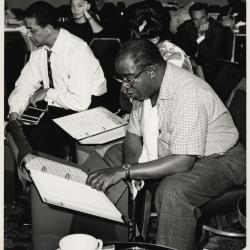 Members of "The Real Ambassadors" at rehearsal (St. Francis Hotel, San Francisco, California)