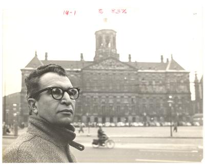 Dave Brubeck in overcoat, standing (Amsterdam, Netherlands)