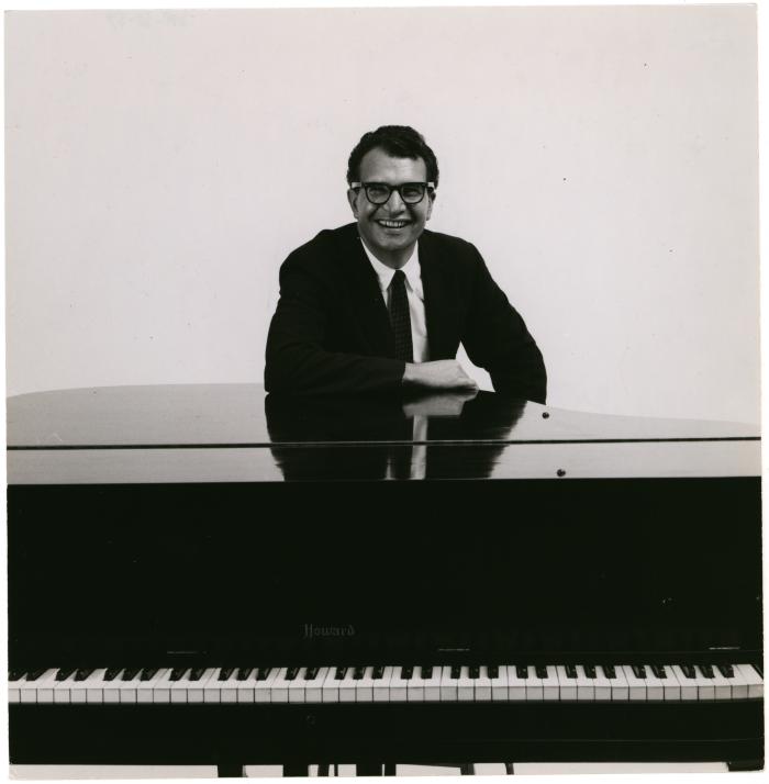 Dave Brubeck leaning on Howard piano (Australia)