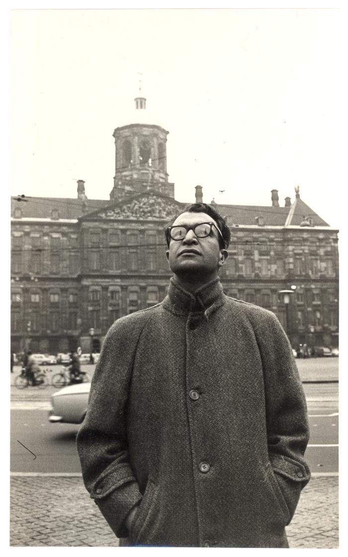 Dave Brubeck in overcoat, standing (Amsterdam, Netherlands)