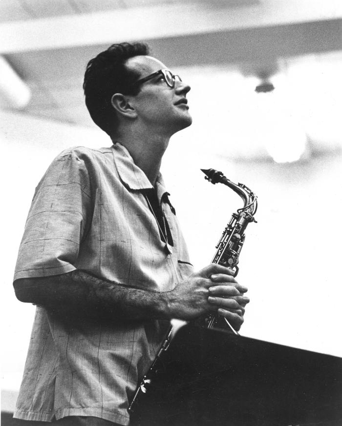 Paul Desmond listening to playback in studio