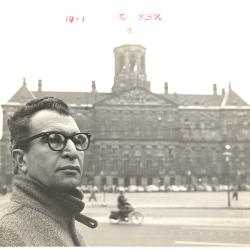 Dave Brubeck in overcoat, standing (Amsterdam, Netherlands)