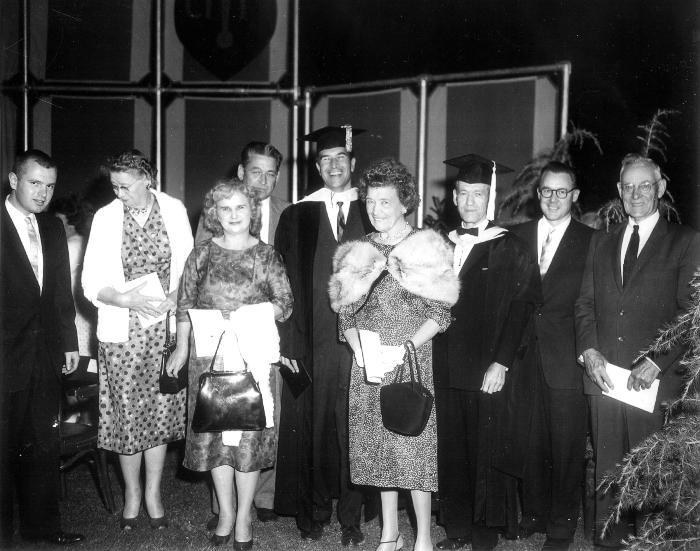 Brubeck family and dignitaries following Dave Brubeck's awarding of an honorary doctorate (Stockton, California)