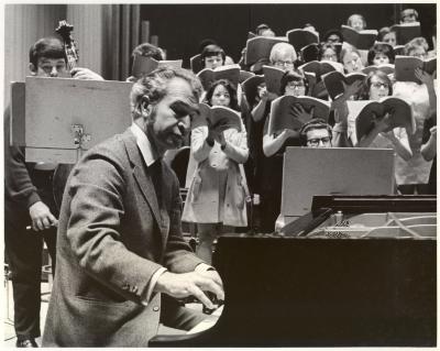 Dave Brubeck at piano, "Gates of Justice" rehearsal Philadelphia, 5-3