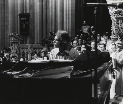 Dave Brubeck at piano rehearsing "Gates of Justice" (National Cathedral, Washington, D.C.)