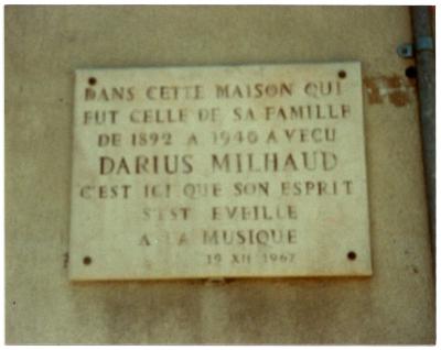 Plaque on Milhaud home (Aix-en-Provence, France)